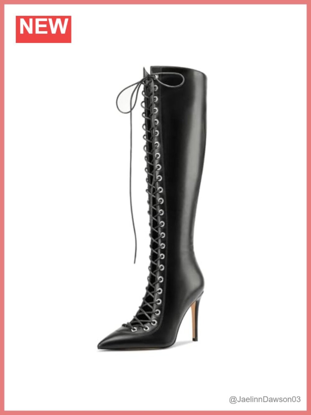 Women's Faux Leather Stiletto Heel Lace-Up Knee-High Party Boots 3.9"